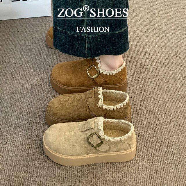 
Thick-soled Birkenstock shoes for women 2025 new autumn and winter plus velvet bean shoes warm snow boots for lazy cotton shoes