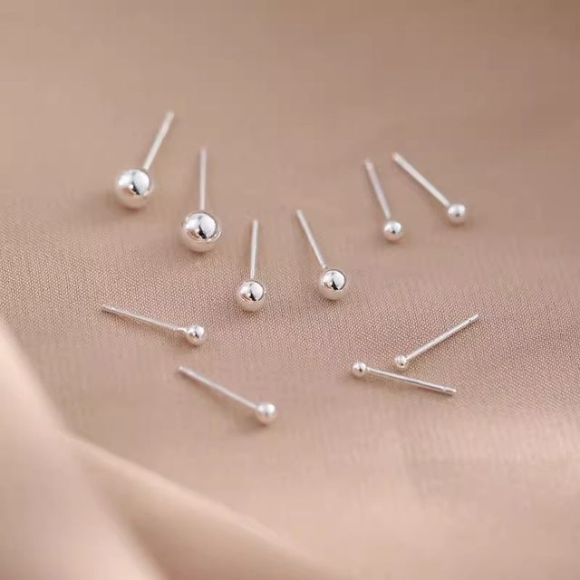 925 silver plated earrings, ear bone nails, ear piercing, silver ear bone nails, mini round beads, silver beans, male and female student earrings
