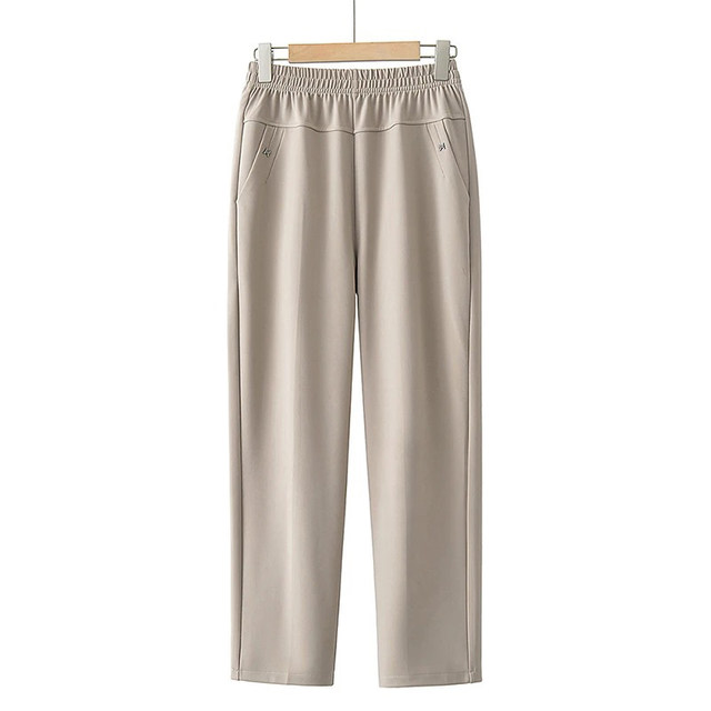 Middle-aged and elderly women's pants spring, summer and autumn elastic waist high-waist trousers wear loose large size loose straight-leg casual pants