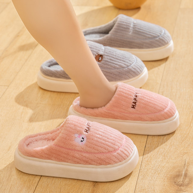 Cotton slippers couple indoor 2025 home plush winter new style non-slip women's warm men's slippers autumn and winter thick bottom