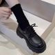 New British style small leather shoes for women 2024 spring and autumn thick sole versatile lace-up loafers black jk single shoes shiny