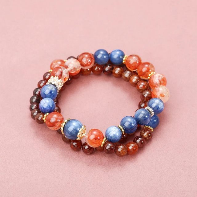 
Natural crystal original Dunhuang color matching bracelet retro style kyanite red glue flower transfer