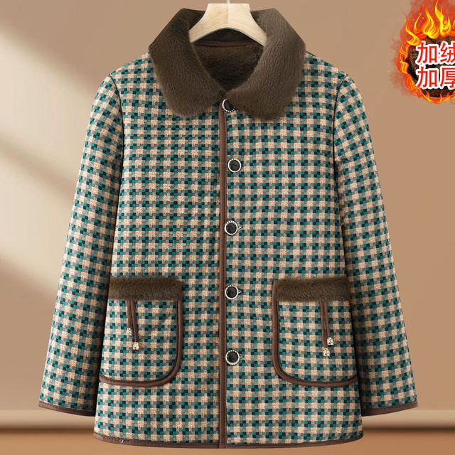 Elderly women's clothing, autumn and winter cotton clothes, women's cotton coats, thickened velvet, middle-aged and elderly women's clothing, mother's clothing, warm cotton jackets