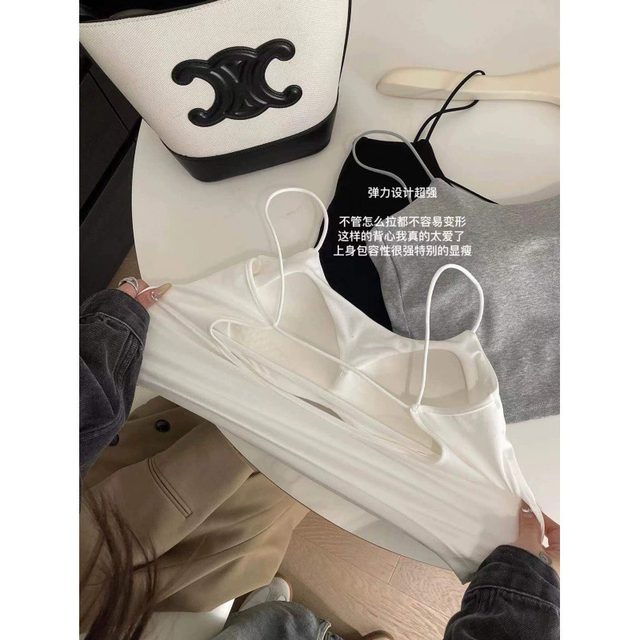 Summer beautiful back white suspender with chest pad vest for women 2025 new hot girl backless outside wearing short base top