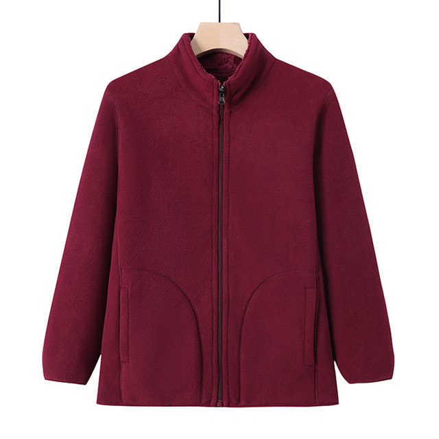 Middle-aged and elderly fleece jacket for autumn and winter mother fleece sweatshirt for women grandma winter warm plus velvet top
