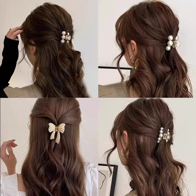
High-end small pearl grab clip half-tied hair clip small and exquisite women's 2025 new head back clip headgear
