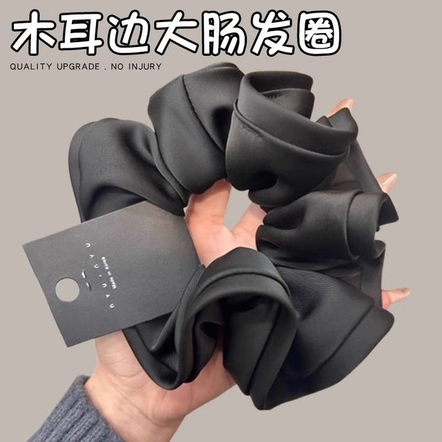 Large intestine hair tie Korean style high-end sense fungus edge satin headband 2025 new ball head high elastic hair rope