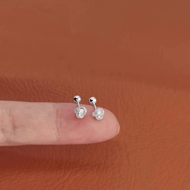 925 silver needle ear piercing earrings for women, Ruyi knot, simple niche temperament, high-end ear bone nails, no need to take off earrings when sleeping