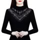 Thickened velvet bottoming shirt for women, autumn and winter style hot diamond top, mom style, belly-covering, long-sleeved, half-high collar