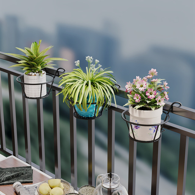 No installation potted iron railing flower rack guardrail European hanging balcony hanging basket green ivy succulent flower pot rack