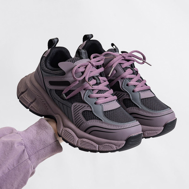 Popular Raspberry Purple Daddy Shoes for Women 2024 New Ins versatile Student School Season Thick Sole Sports Casual Shoes