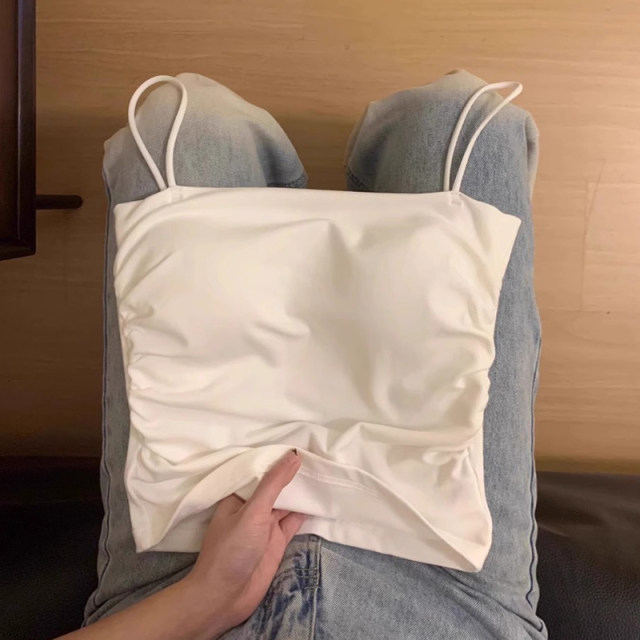 Spring and summer white pure desire style with chest pad small suspender vest for women with beautiful back and inner wear outside, unique exquisite top
