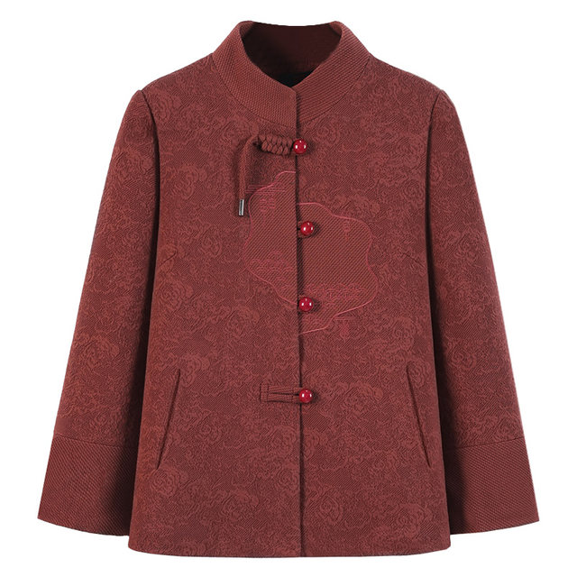 Grandma's autumn coat, middle-aged and elderly women's autumn and winter clothing, velvet Tang suit, mother's wedding top, fashionable clothes