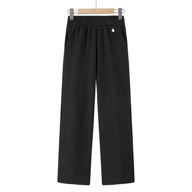 Mom pants spring, autumn and winter woolen casual wide-leg pants plus velvet thickened middle-aged and elderly women's pants grandma straight trousers