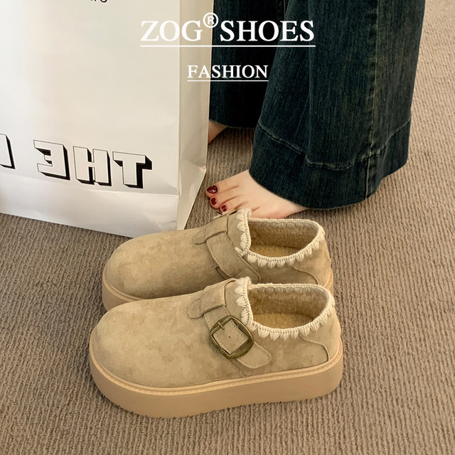 
Thick-soled Birkenstock shoes for women 2025 new autumn and winter plus velvet bean shoes warm snow boots for lazy cotton shoes