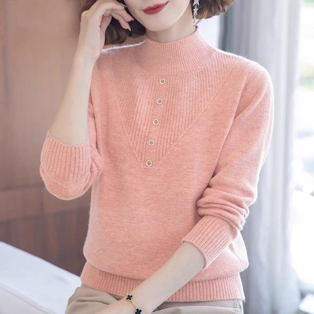 Middle-aged mothers' spring clothes new sweater for women with middle-aged and elderly autumn and winter tops fashionable half-high neck base shirt
