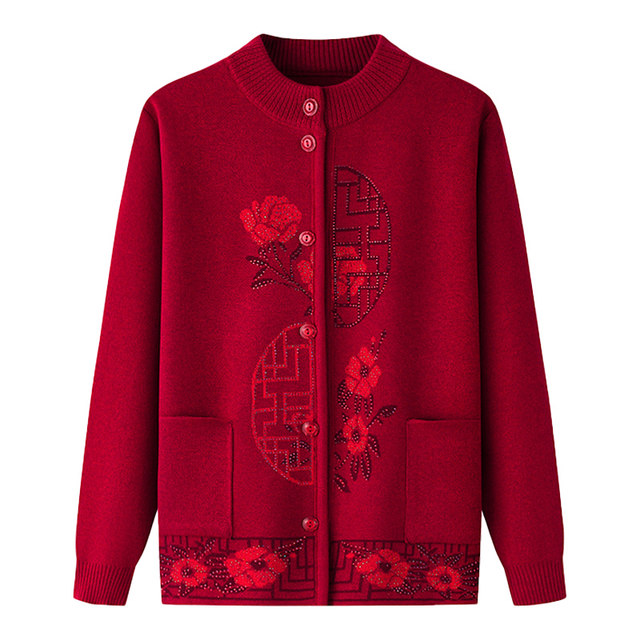 The elderly autumn jacket grandma sweater mothers pretend to add velvet thick cardigan to warm autumn and winter old lady clothes female
