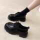 New British style small leather shoes for women 2024 spring and autumn thick sole versatile lace-up loafers black jk single shoes shiny