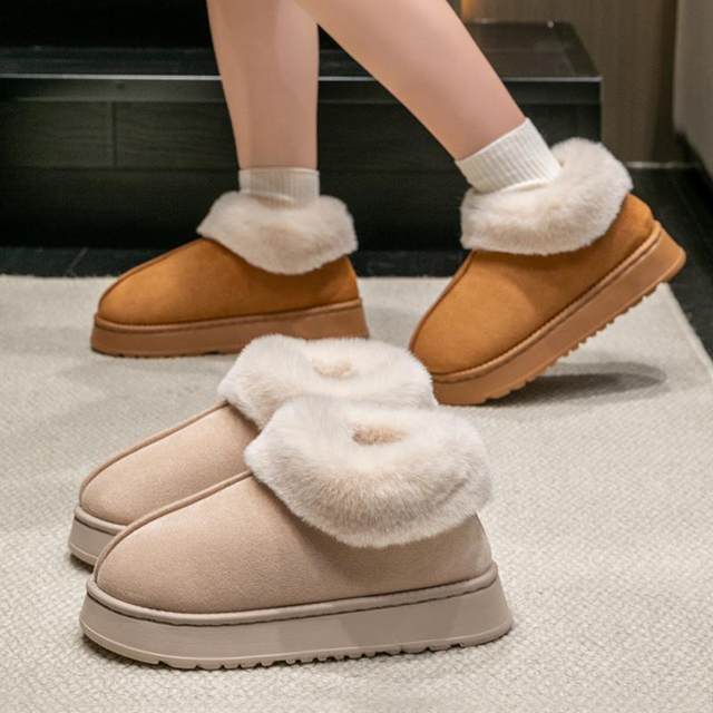 
Heeled cotton slippers for women in winter 2025 new indoor home plus velvet warm thick-soled non-slip cotton shoes for men wearing outside