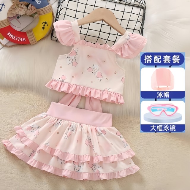 
Girls split swimsuits children's summer suits 2025 new princess skirt style girls cute summer fashionable swimming suits