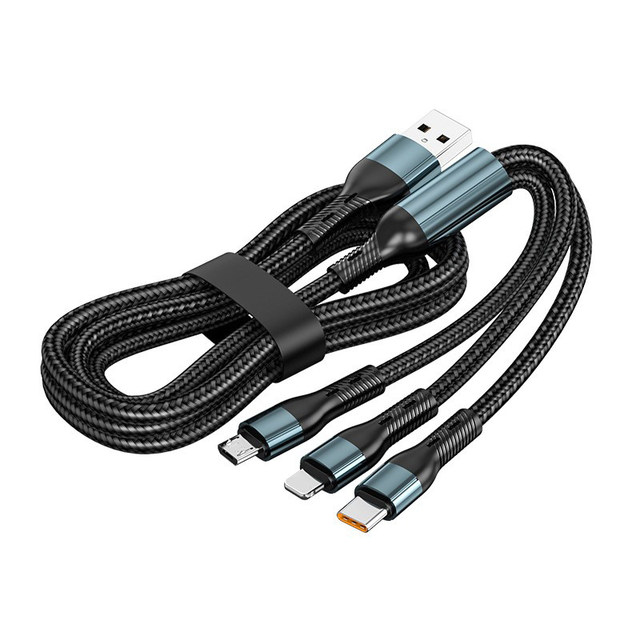 Braided three-in-one charging cable, one to three, 1.2 meters