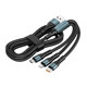 Braided three-in-one charging cable, one to three, 1.2 meters