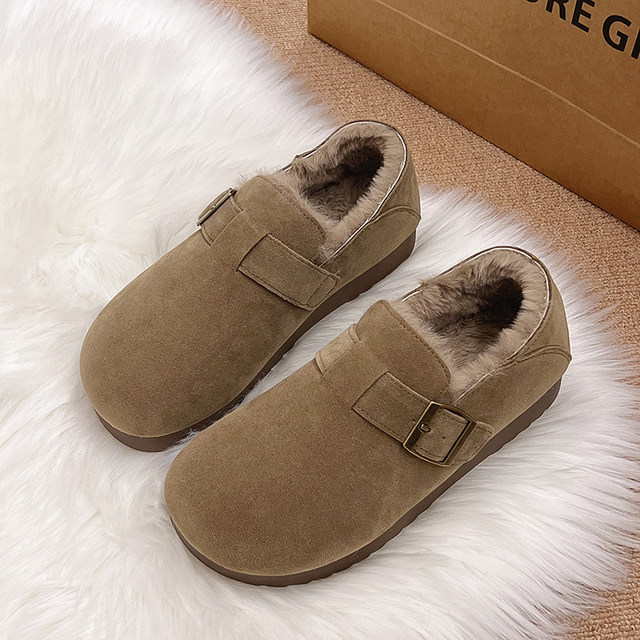 Velvet all-inclusive retro Birkenstock shoes for women spring and autumn 2025 new one-legged beanie shoes fur shoes snow boots