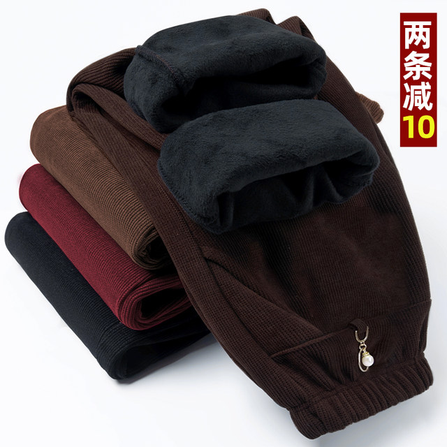 Mom pants spring and autumn trousers corduroy middle-aged and elderly women's pants grandma autumn and winter cotton pants plus velvet loose large size pants
