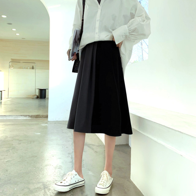 Irregular skirt for women A-line fat mm hips with high waist large size slim and versatile splicing mid-length drooping skirt