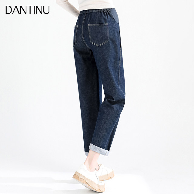 Maternity pants for autumn wear 2025 new belly-resisting jeans for spring and autumn large size loose small straight dad pants