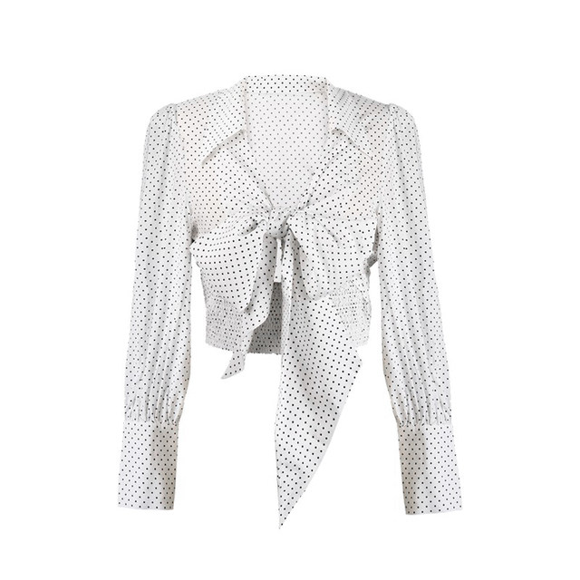 miorastudio French retro polka dot white shirt for women with niche design spring strap bow top