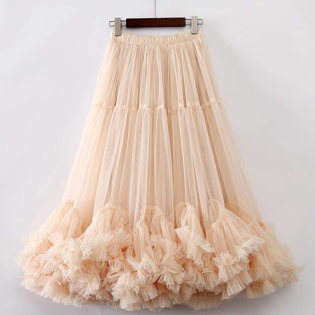 Mesh large skirt for women 2024 autumn and winter retro splicing dance skirt elastic waist fairy skirt fluffy skirt