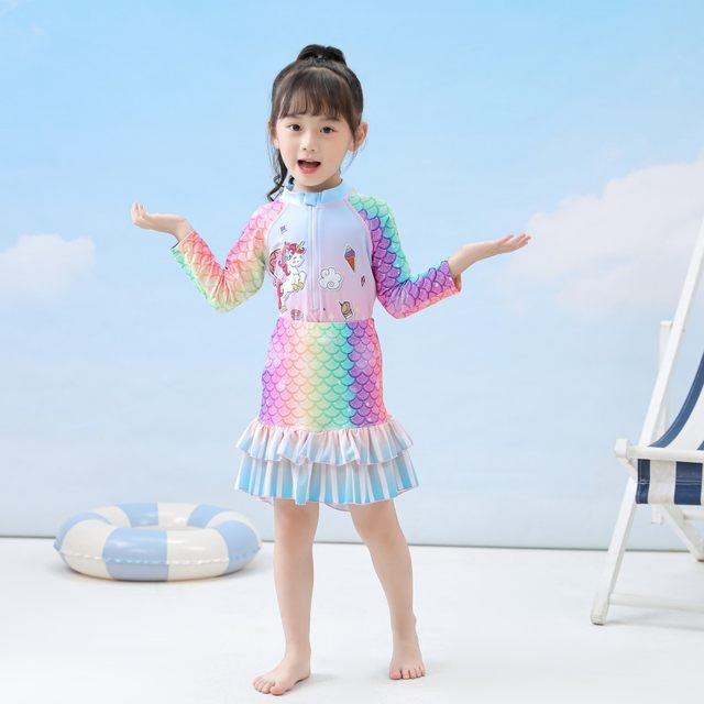 New children's swimsuit female conjoined swimwear split mermaid skirt small middle big girl long -sleeved swimsuit
