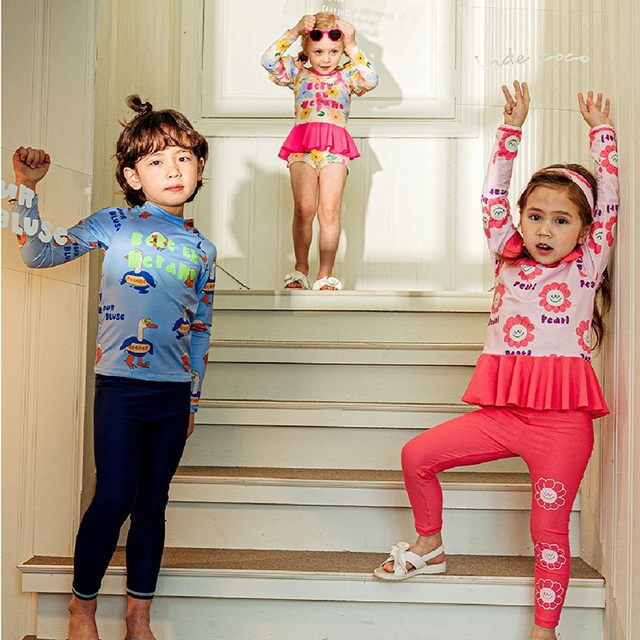 Children's swimsuits, girls' one-piece dress swimsuits, boys split long sleeves, trousers, quick-drying baby hot spring swimsuit