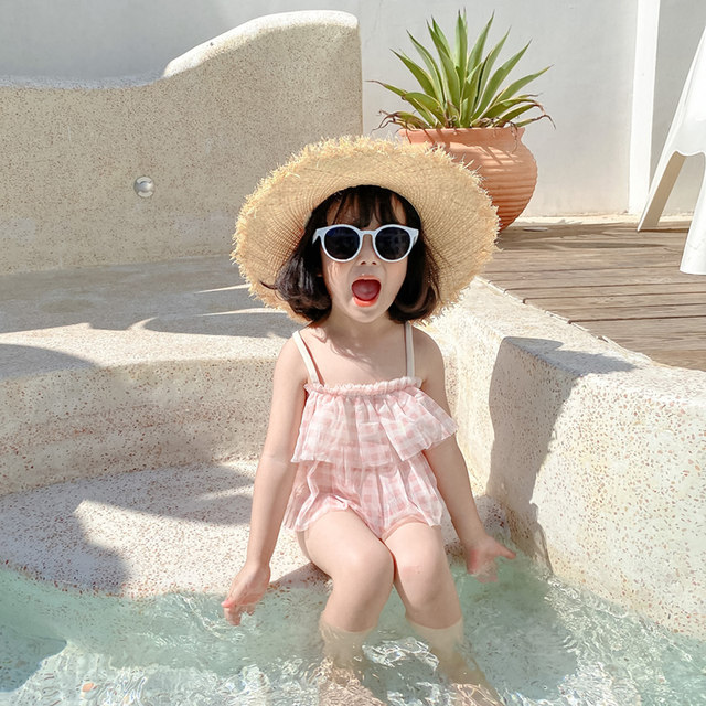 Children's swimsuit girl plaid split skirt baby's foreign swimsuit princess lace skirt bikini bikini
