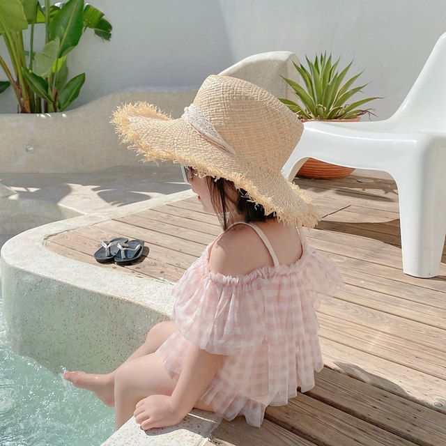 Children's swimsuit girl plaid split skirt baby's foreign swimsuit princess lace skirt bikini bikini
