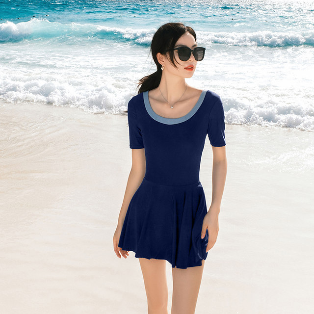 One-piece swimsuit women's hot spring skirt style 2025 new high-end feeling of belly-covering and slimming flat corner water park swimsuit