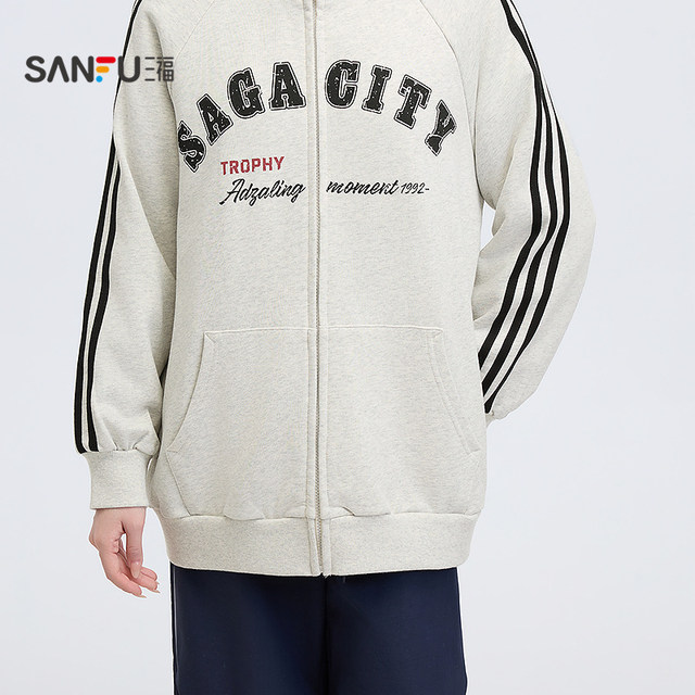 Sanfu sweater jacket 2025 spring standing stand -up collar American sports wind cardigan casual loose top women's 495833
