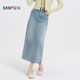 Sanfu denim skirt 2025 new spring simple cut straight back slit long skirt for women 499572
