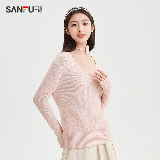 Sanfu Sweater Women 2025 New Spring Rose Lazy Style Fashion Base Knitted Top Women's Clothing 490513
