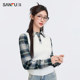 Sanfu Sweater 2025 new spring design fake two-piece slim plaid short top women's clothing 496697
