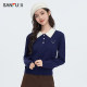Sanfu Sweater 2025 Spring Smiley Face Pattern Lapel Simple Small Woolen Sweater Top Women's 495458
