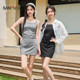 Sanfu square collar dress 2025 new summer waist-hugging and slim wide shoulder straps short sleeveless hip-pack skirt women's clothing
