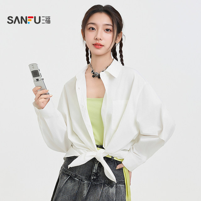 Sanfu shirt women's 2025 new spring simple loose lapel shirt white long-sleeved top women's clothing 497519
