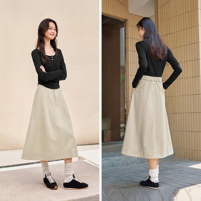 Semir skirt women's furry solid color A-line long skirt simple and versatile autumn pure cotton loose umbrella skirt to make you look slim and trendy