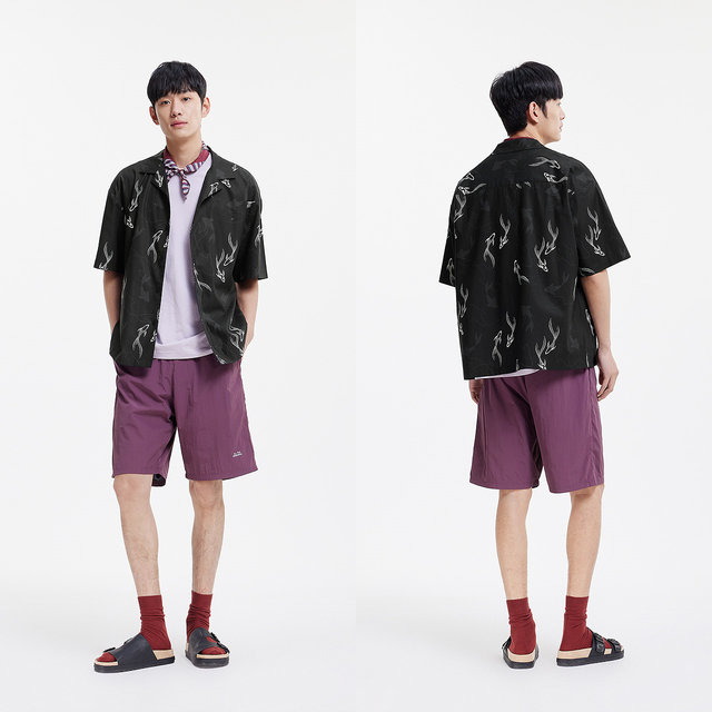 Semir short-sleeved shirt men's Chinese style koi full-print couple outfit vacation style relaxed 2025 summer new top draping