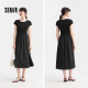 Senma dress female round collar long skirt temperament fashion 2024 summer new versatile stitching skirt elegant