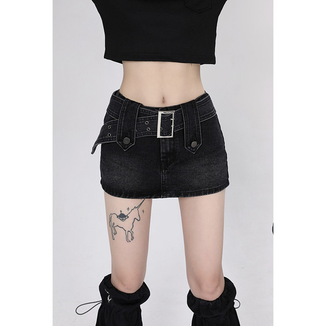 Hot girls wear large size denim skirt for women in summer new style fat girls look slim mm high waist hips big belt short skirt