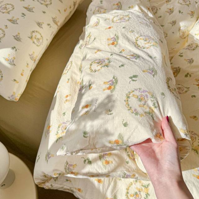 Class A double-layer yarn bed four-piece set pure cotton all-cotton new pastoral bed sheet quilt cover quilt cover dormitory three-piece set 4