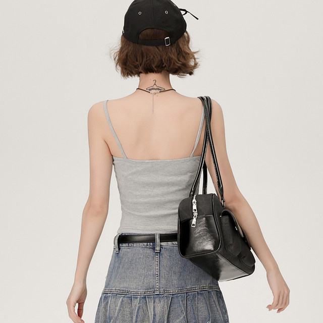 Girlhalo gray lace suspender vest for women in summer lace lace wear beautiful back short top

